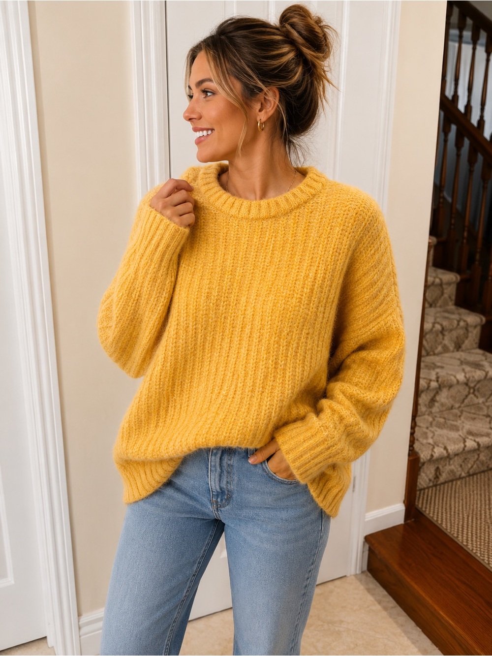 Cotton On Yellow Crewneck Sweater Oversized Soft Medium